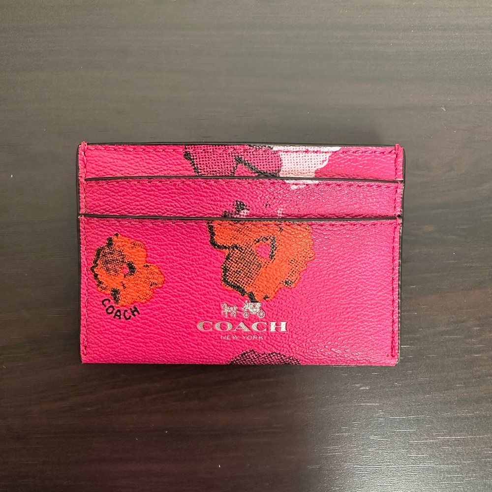 Coach - Pink Primrose Leather Card Holder - Picture 1 of 4
